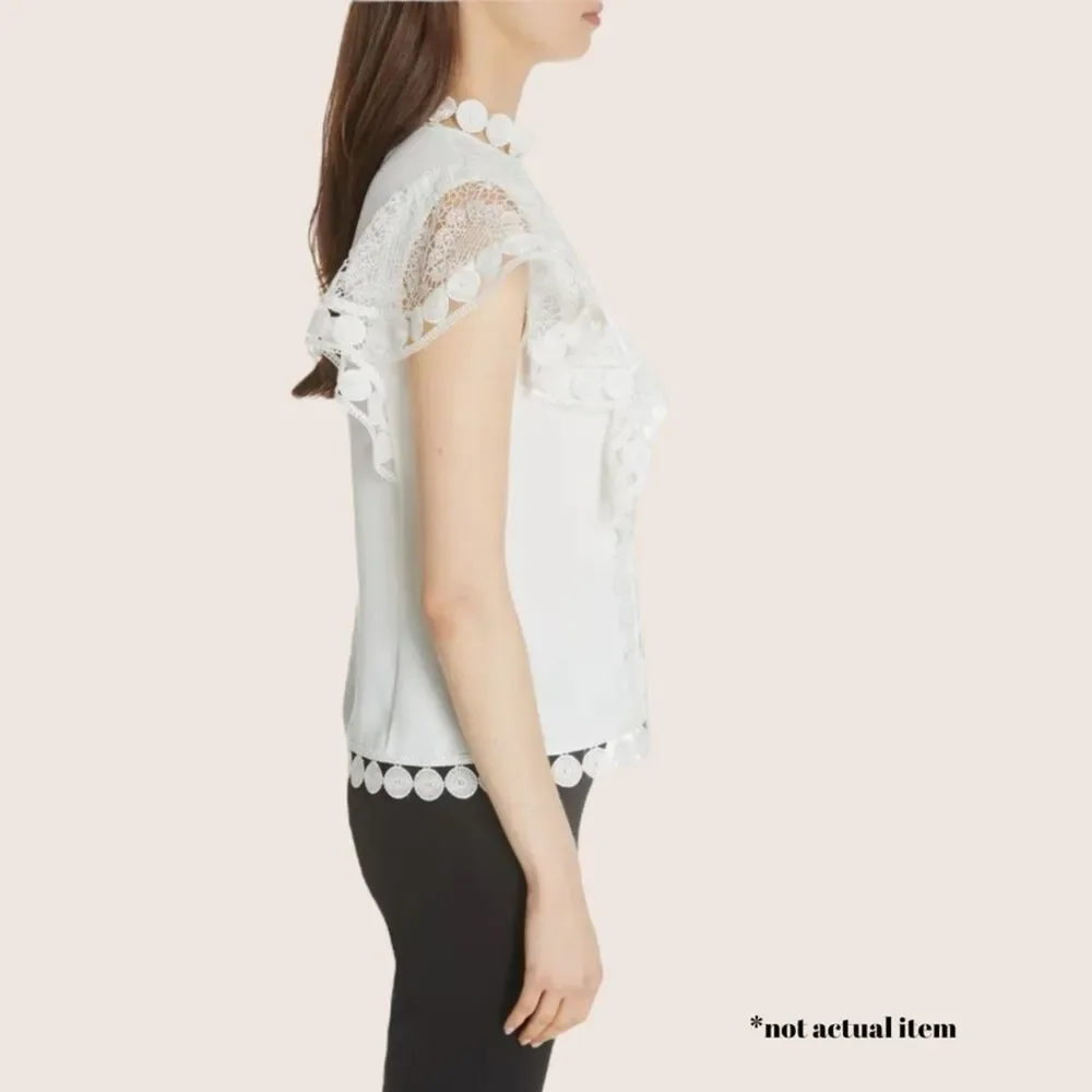 🤍 TED BAKER LONDON HIGH NECK LACK FRONT BLOUSE WHITES SIZE 1 (US 2/4) SMALL - Picture 3 of 10